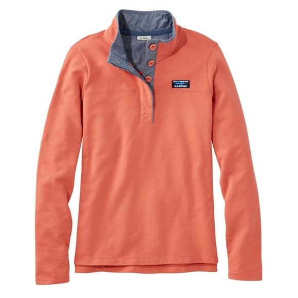 L.L Bean Jersey Orange Rugby Henley Mock Neck Pullover Long Sleeve Cotton Top SP - Picture 2 of 6